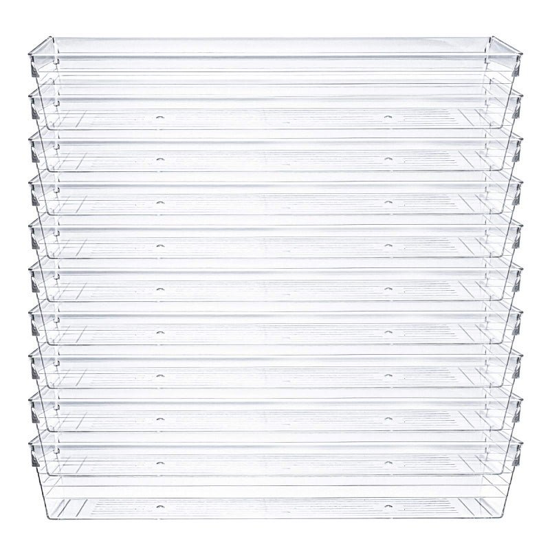 Kingrol 10 Pack 12 x 3 x 2 Inch Clear Drawer Organizer Trays, Desk Drawer Divider Storage Bins, Storage Box Set for Kitchen Bathroom Office Supplies - Image 2